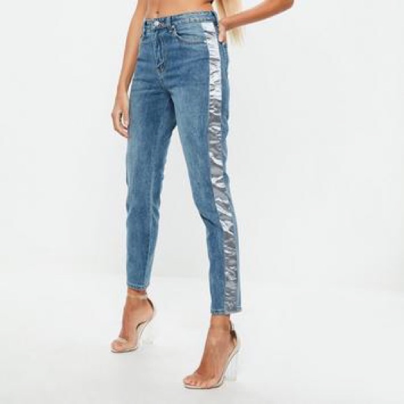 NWT Missguided Satin Panel PETITE Mom Jeans - Picture 4 of 4